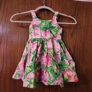 2T Green Dress with Pink Roses